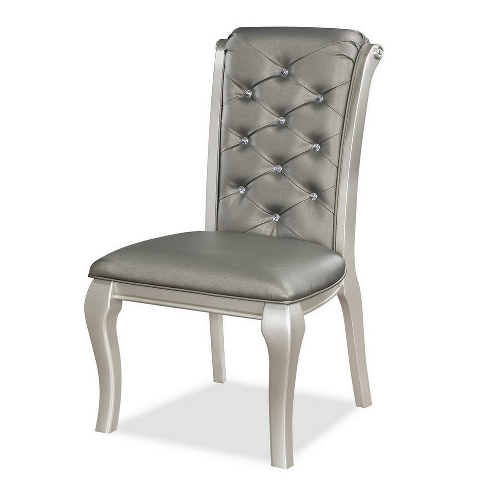 Benjara Harrison 20 Inch Side Chair Set of 2, Classic Tufted Faux Leather, Gray
