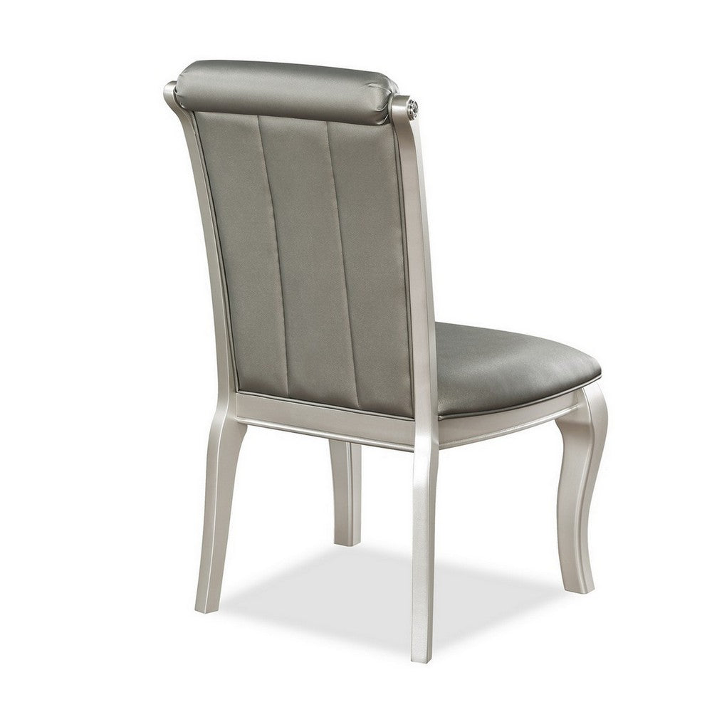 Benjara Harrison 20 Inch Side Chair Set of 2, Classic Tufted Faux Leather, Gray