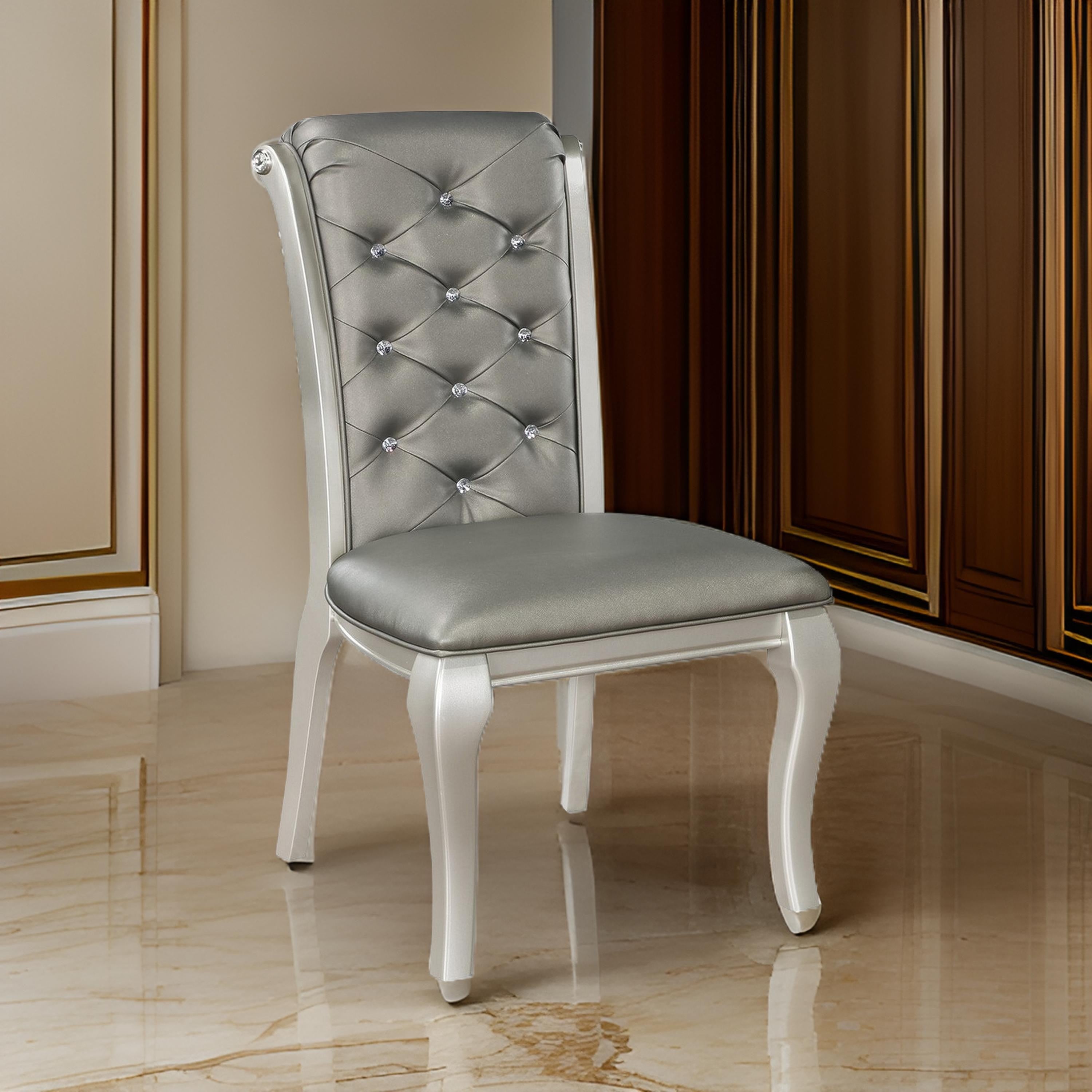 Benjara Harrison 20 Inch Side Chair Set of 2, Classic Tufted Faux Leather, Gray
