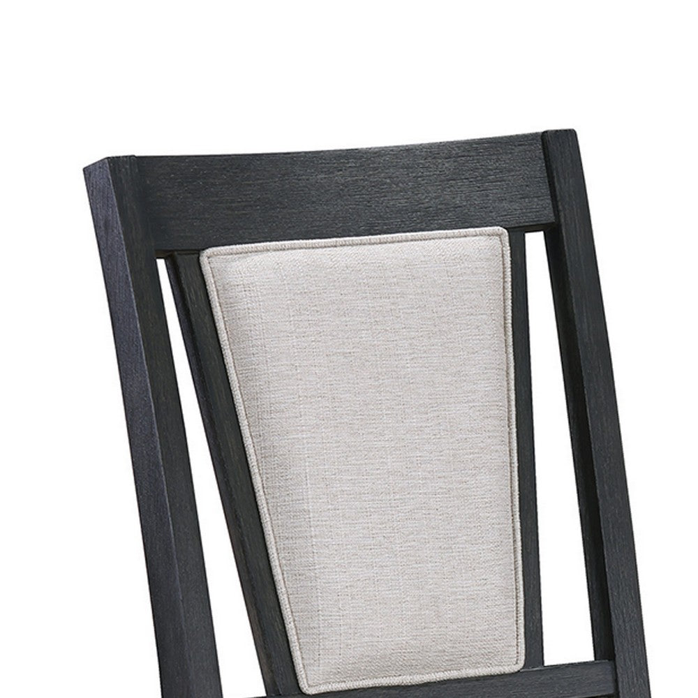 Benjara Jackson 19 Inch Side Chair Set of 2, Black Wood Frame, Off White Poly Linen