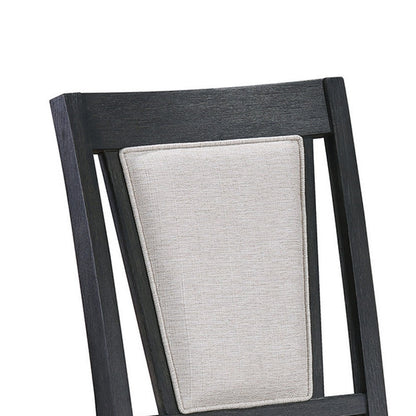 Benjara Jackson 19 Inch Side Chair Set of 2, Black Wood Frame, Off White Poly Linen