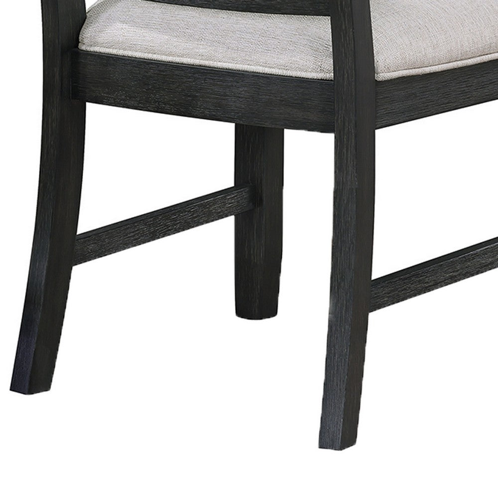 Benjara Jackson 19 Inch Side Chair Set of 2, Black Wood Frame, Off White Poly Linen