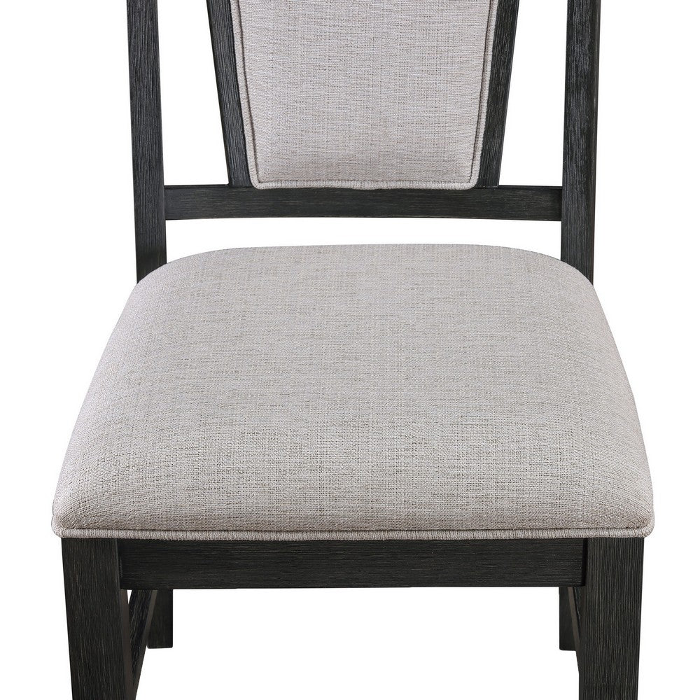 Benjara Jackson 19 Inch Side Chair Set of 2, Black Wood Frame, Off White Poly Linen