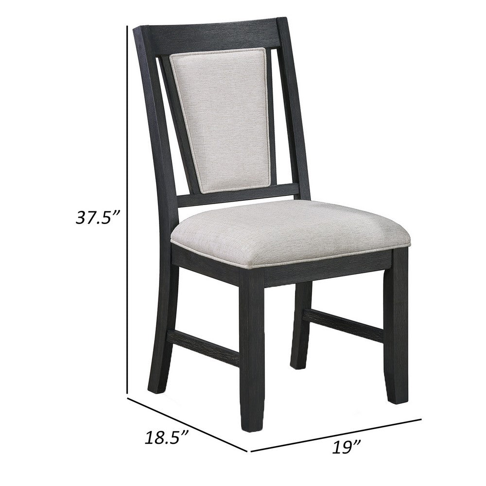 Benjara Jackson 19 Inch Side Chair Set of 2, Black Wood Frame, Off White Poly Linen
