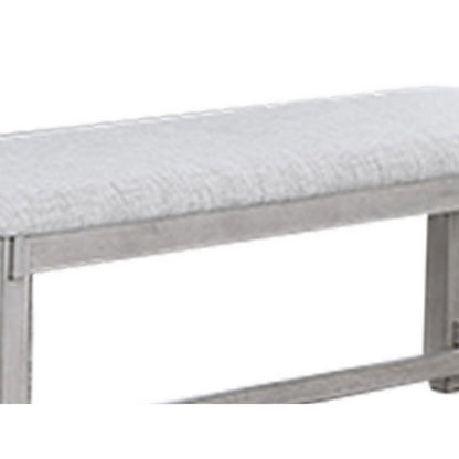 Benjara Peter 50 Inch Dining Bench, Fabric Upholstery, Cushioned, Driftwood Gray