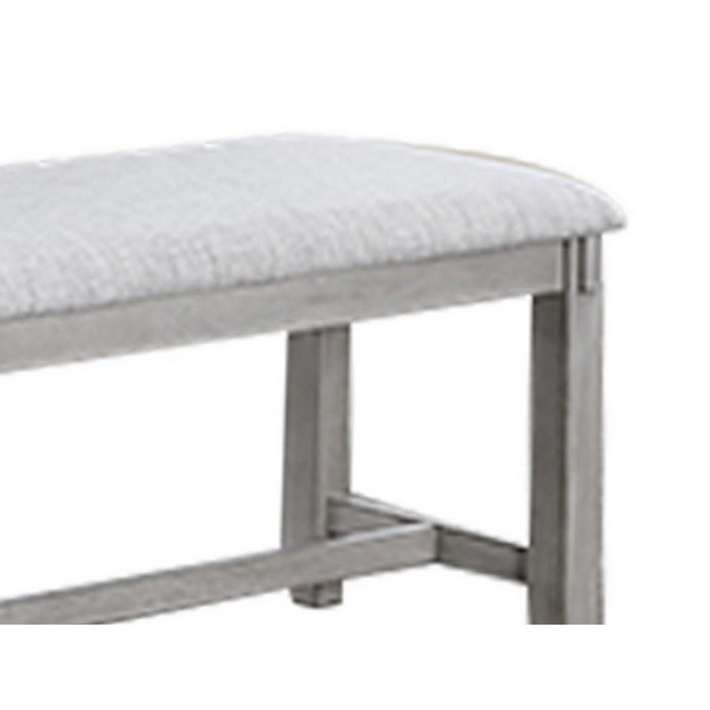 Benjara Peter 50 Inch Dining Bench, Fabric Upholstery, Cushioned, Driftwood Gray