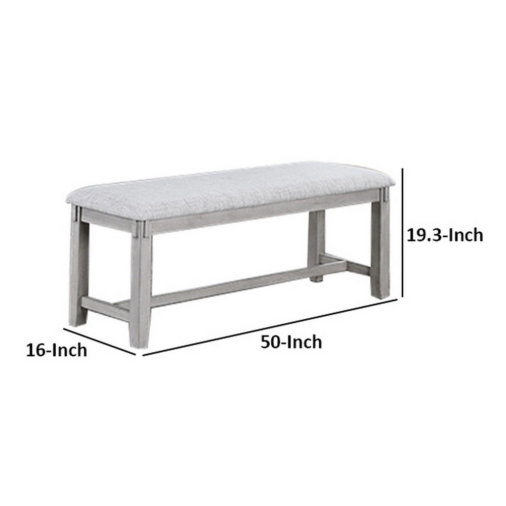 Benjara Peter 50 Inch Dining Bench, Fabric Upholstery, Cushioned, Driftwood Gray
