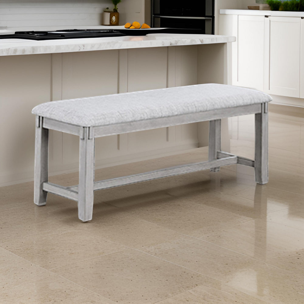 Benjara Peter 50 Inch Dining Bench, Fabric Upholstery, Cushioned, Driftwood Gray
