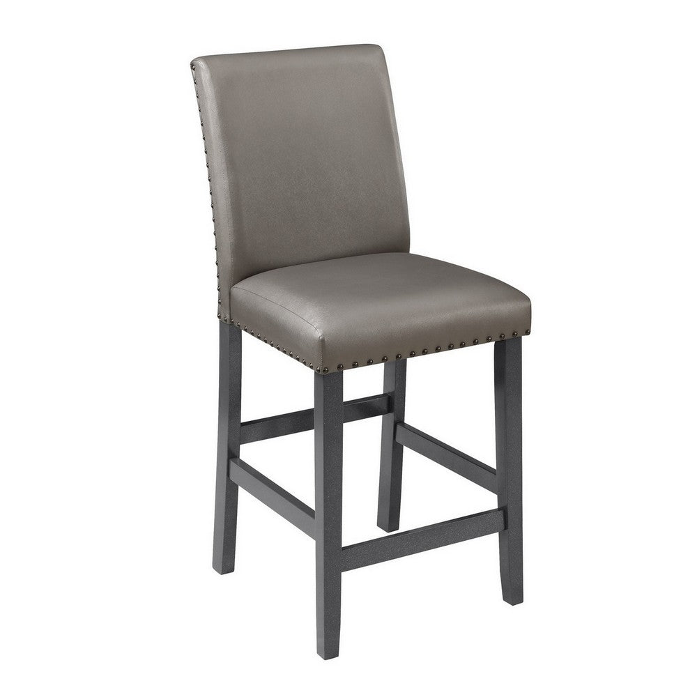 Benjara Scarlett 26 Inch Counter Height Chair Set of 2, Plush Gray Faux Leather