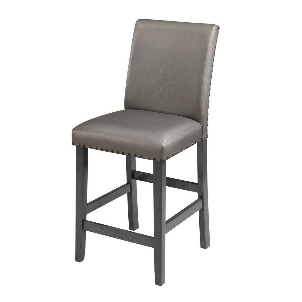 Benjara Scarlett 26 Inch Counter Height Chair Set of 2, Plush Gray Faux Leather