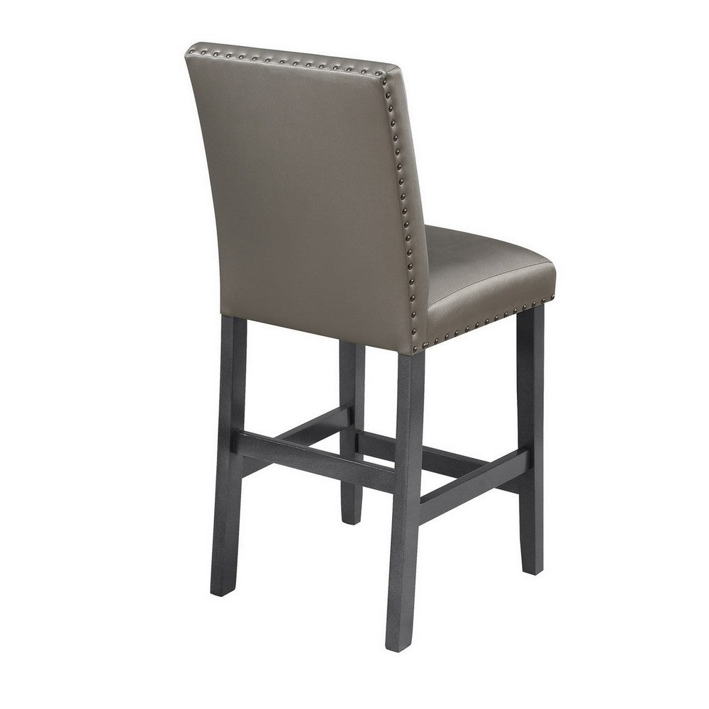 Benjara Scarlett 26 Inch Counter Height Chair Set of 2, Plush Gray Faux Leather