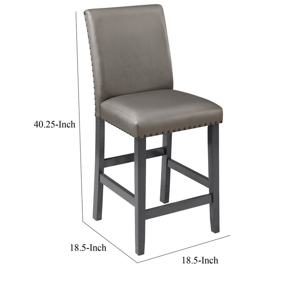 Benjara Scarlett 26 Inch Counter Height Chair Set of 2, Plush Gray Faux Leather
