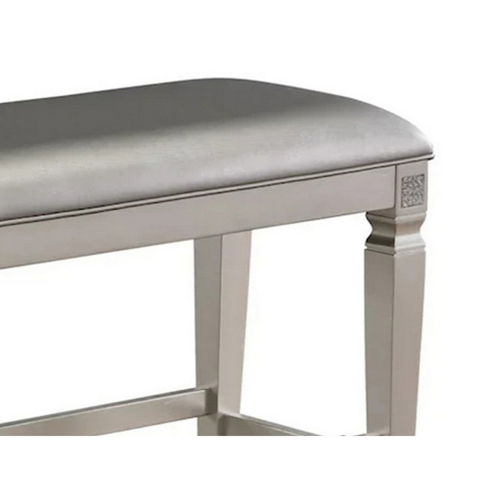 Benjara Scott 48 Inch Counter Height Bench, Wood Frame, Fabric Upholstery, Gray