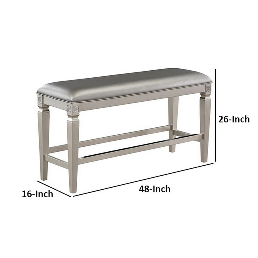 Benjara Scott 48 Inch Counter Height Bench, Wood Frame, Fabric Upholstery, Gray