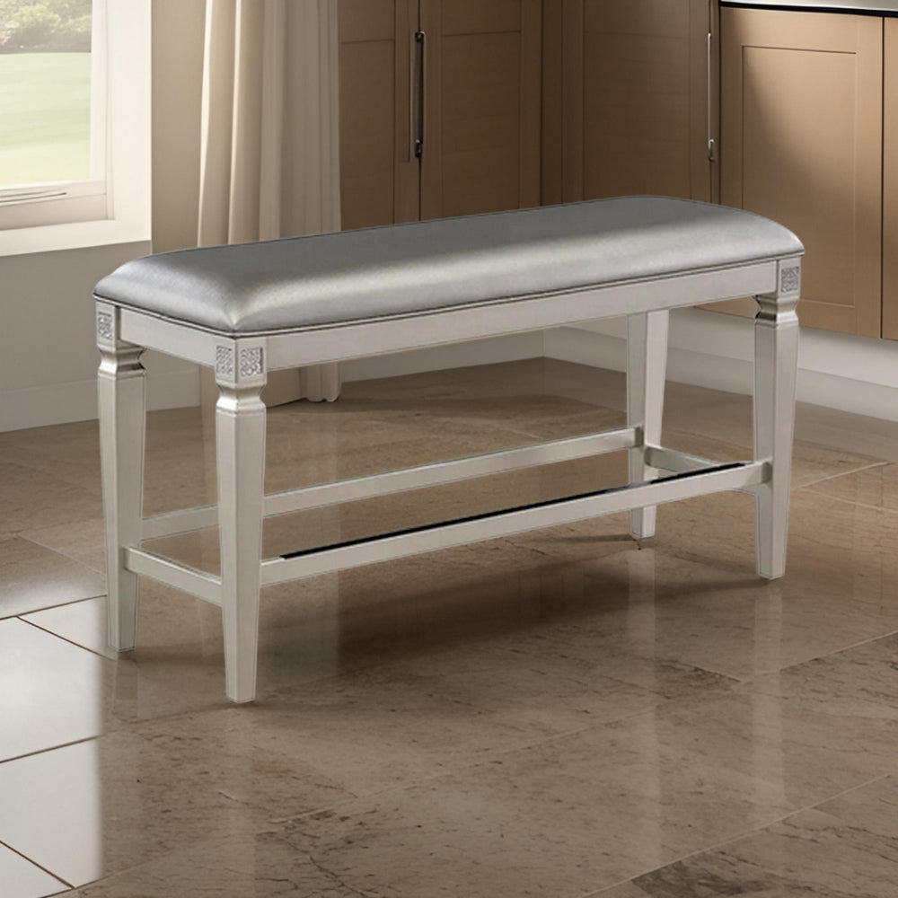 Benjara Scott 48 Inch Counter Height Bench, Wood Frame, Fabric Upholstery, Gray
