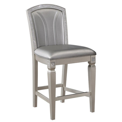 Benjara Scott 26 Inch Counter Height Chair Set of 2, Wood Frame, Faux Leather, Gray