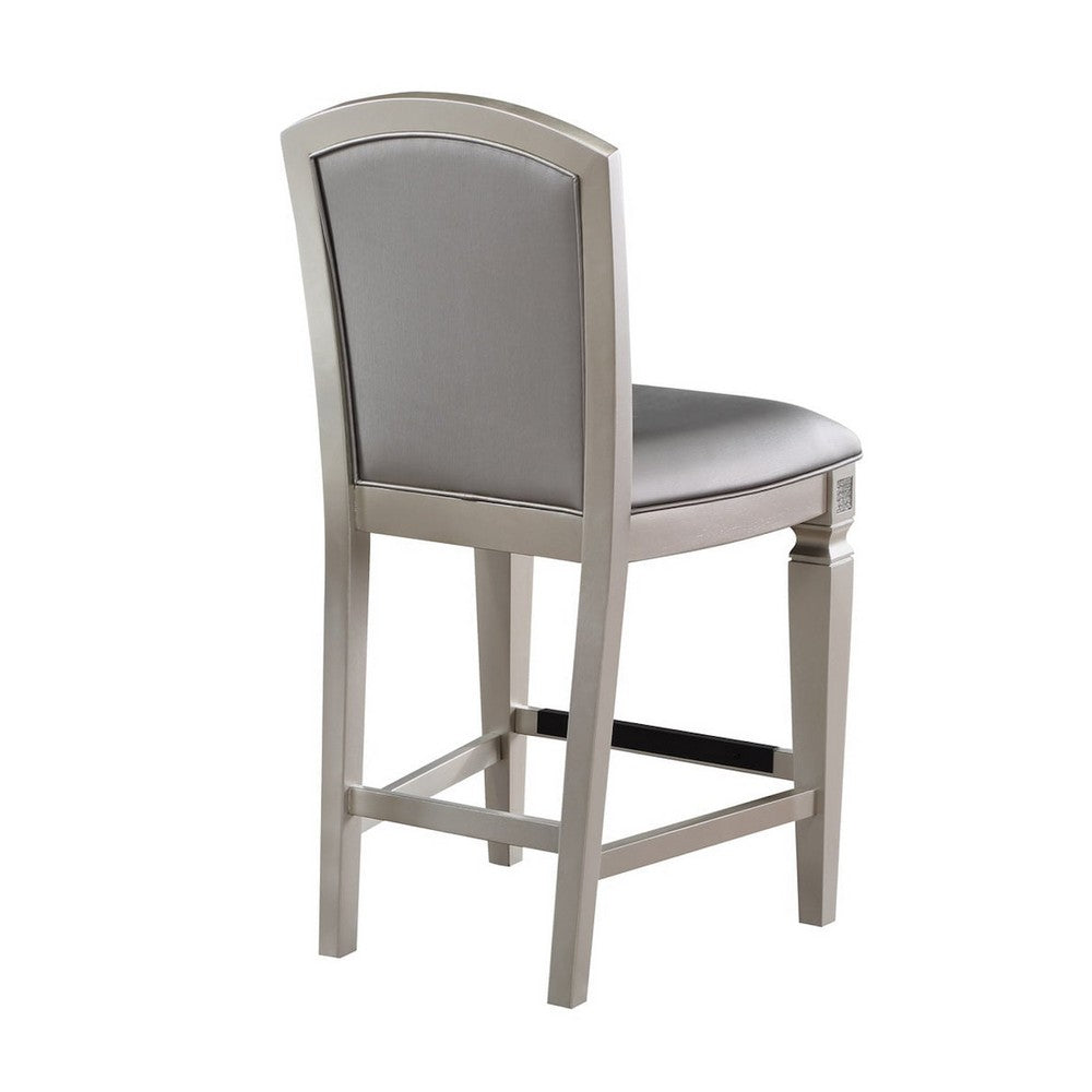 Benjara Scott 26 Inch Counter Height Chair Set of 2, Wood Frame, Faux Leather, Gray