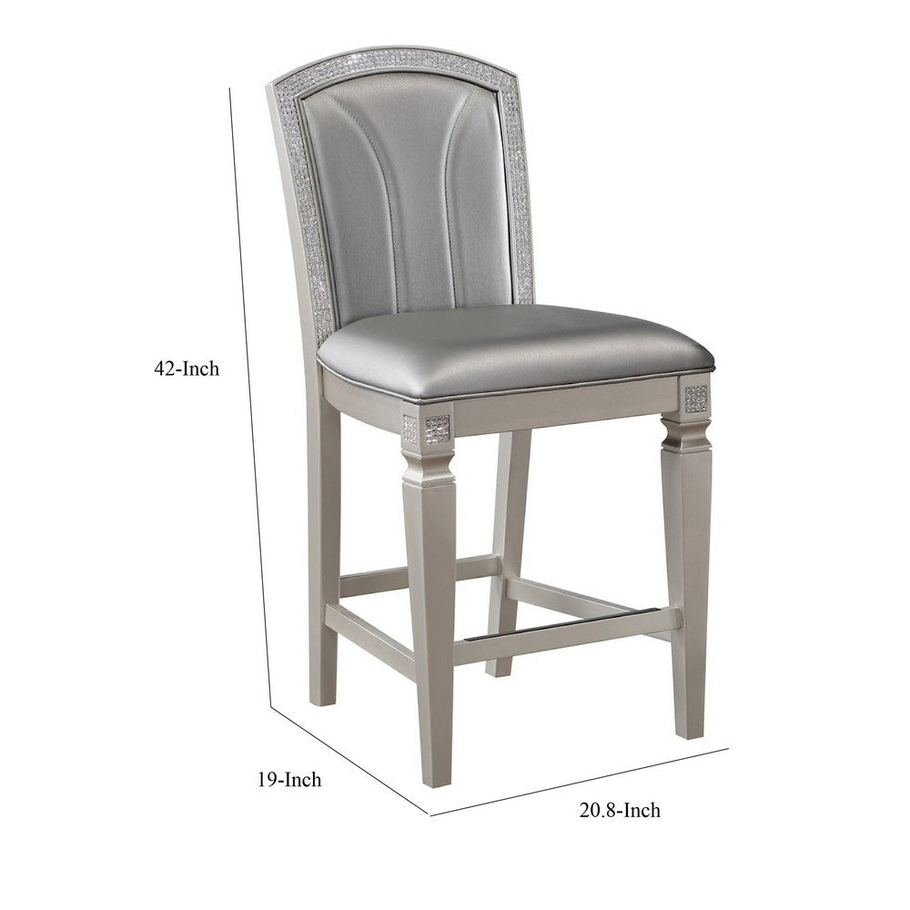 Benjara Scott 26 Inch Counter Height Chair Set of 2, Wood Frame, Faux Leather, Gray