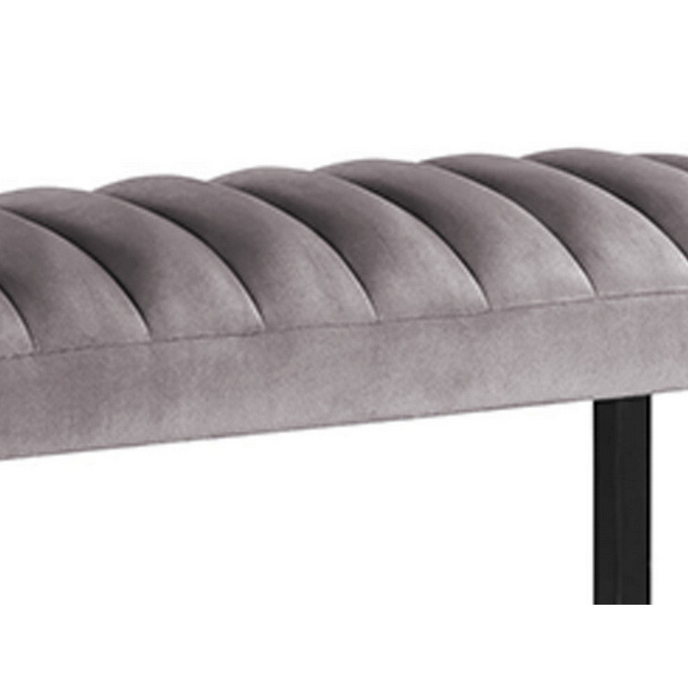 Benjara Marcus 38 Inch Counter Height Bench, Wood Frame, Fabric Upholstery, Gray