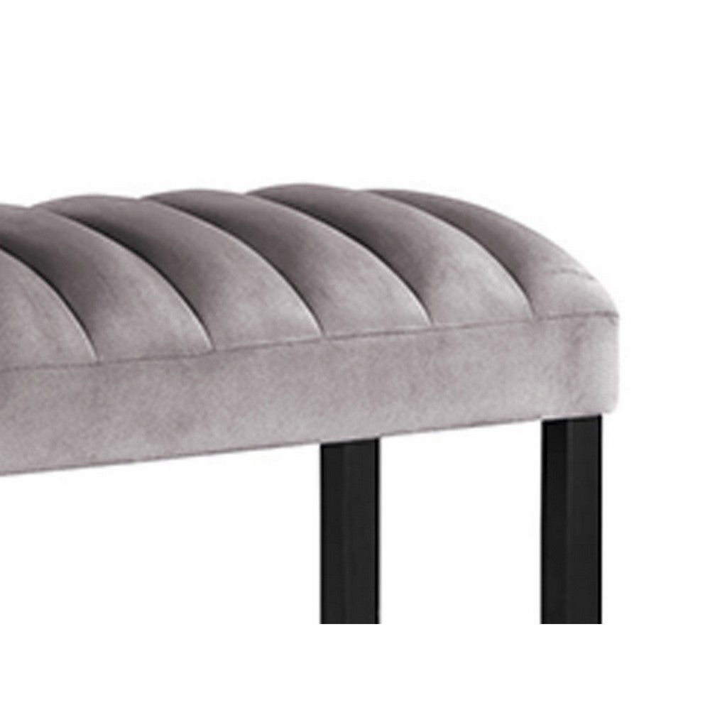 Benjara Marcus 38 Inch Counter Height Bench, Wood Frame, Fabric Upholstery, Gray
