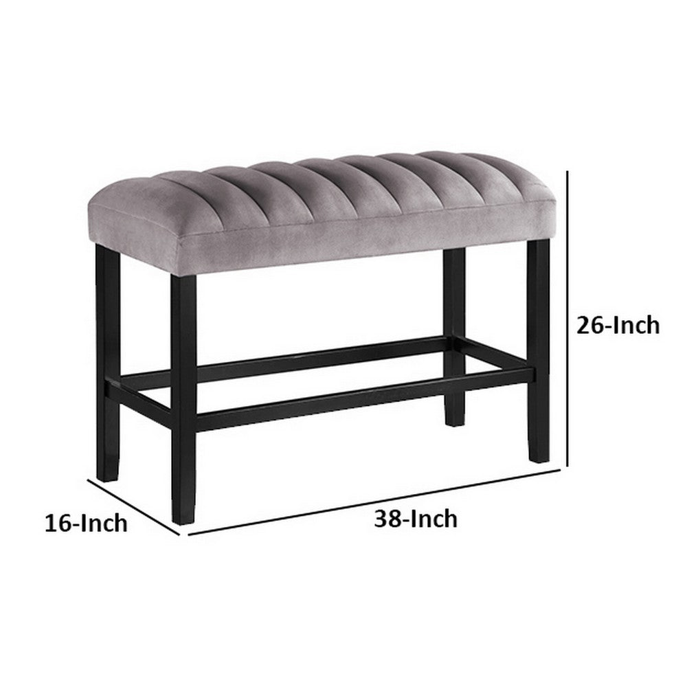 Benjara Marcus 38 Inch Counter Height Bench, Wood Frame, Fabric Upholstery, Gray