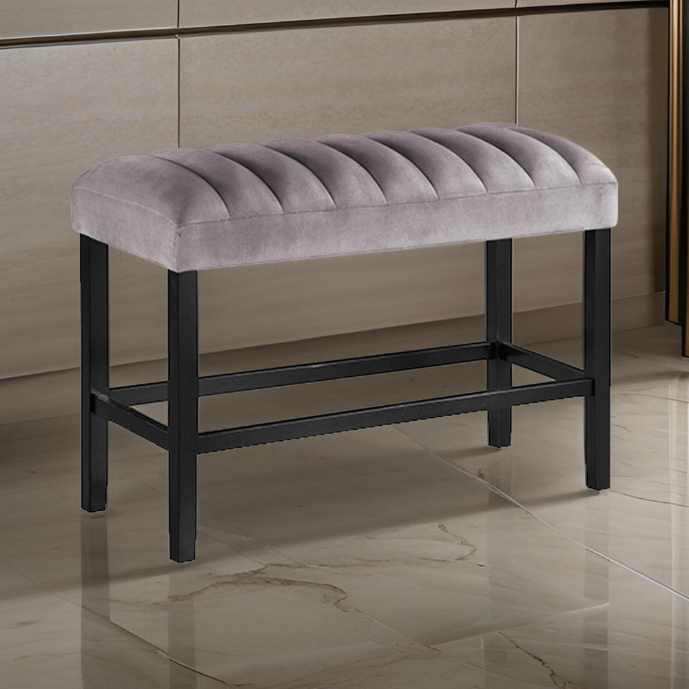 Benjara Marcus 38 Inch Counter Height Bench, Wood Frame, Fabric Upholstery, Gray
