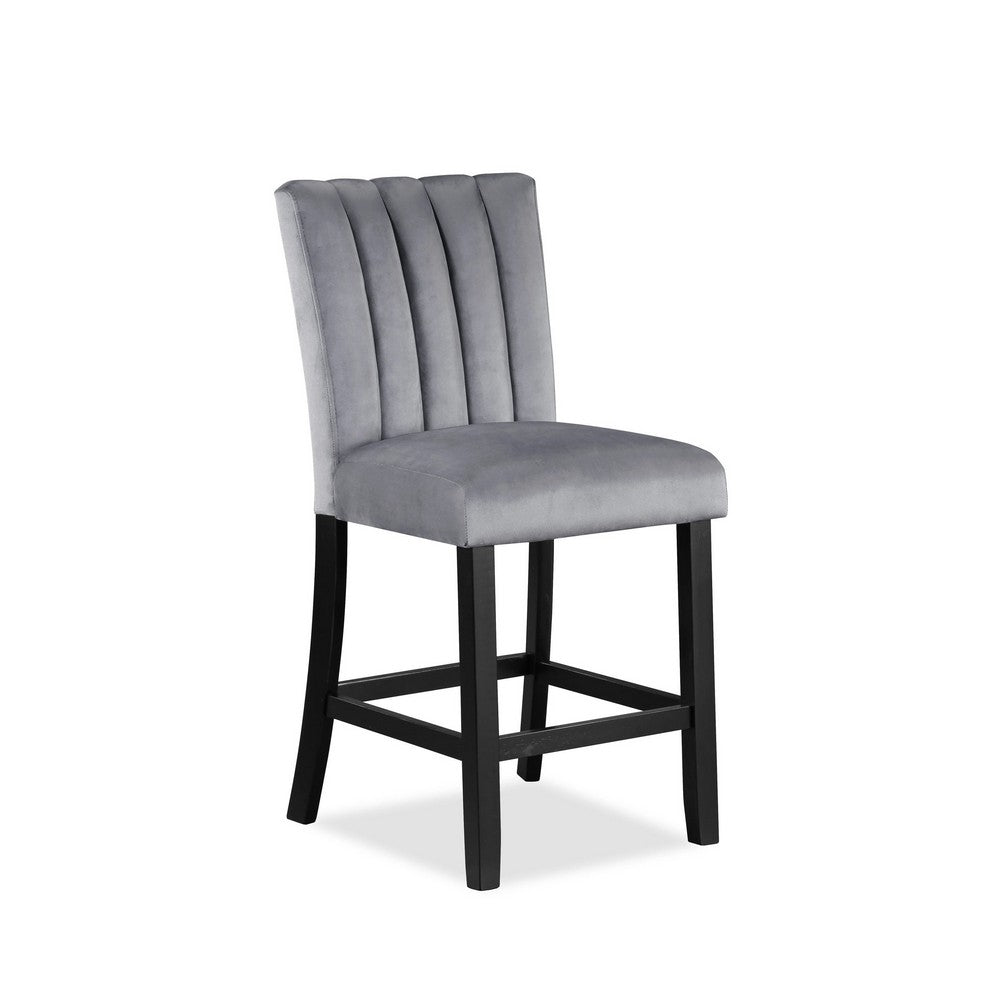 Benjara Marcus 26 Inch Counter Height Chair Set of 2, Channel Tufted, Wood, Gray