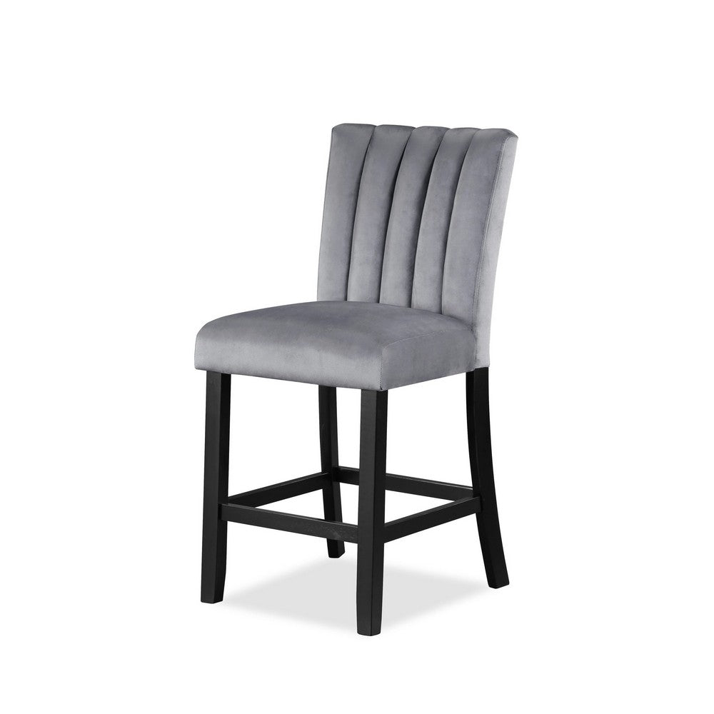 Benjara Marcus 26 Inch Counter Height Chair Set of 2, Channel Tufted, Wood, Gray