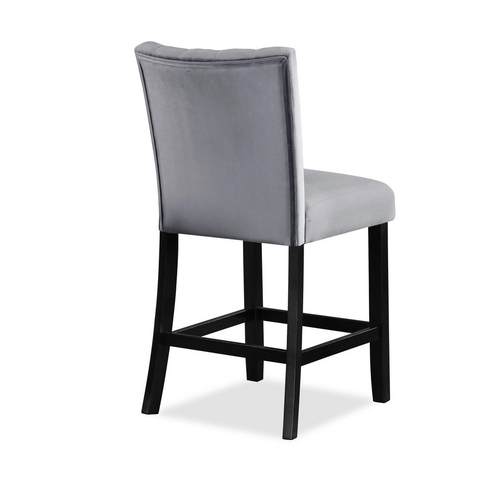 Benjara Marcus 26 Inch Counter Height Chair Set of 2, Channel Tufted, Wood, Gray