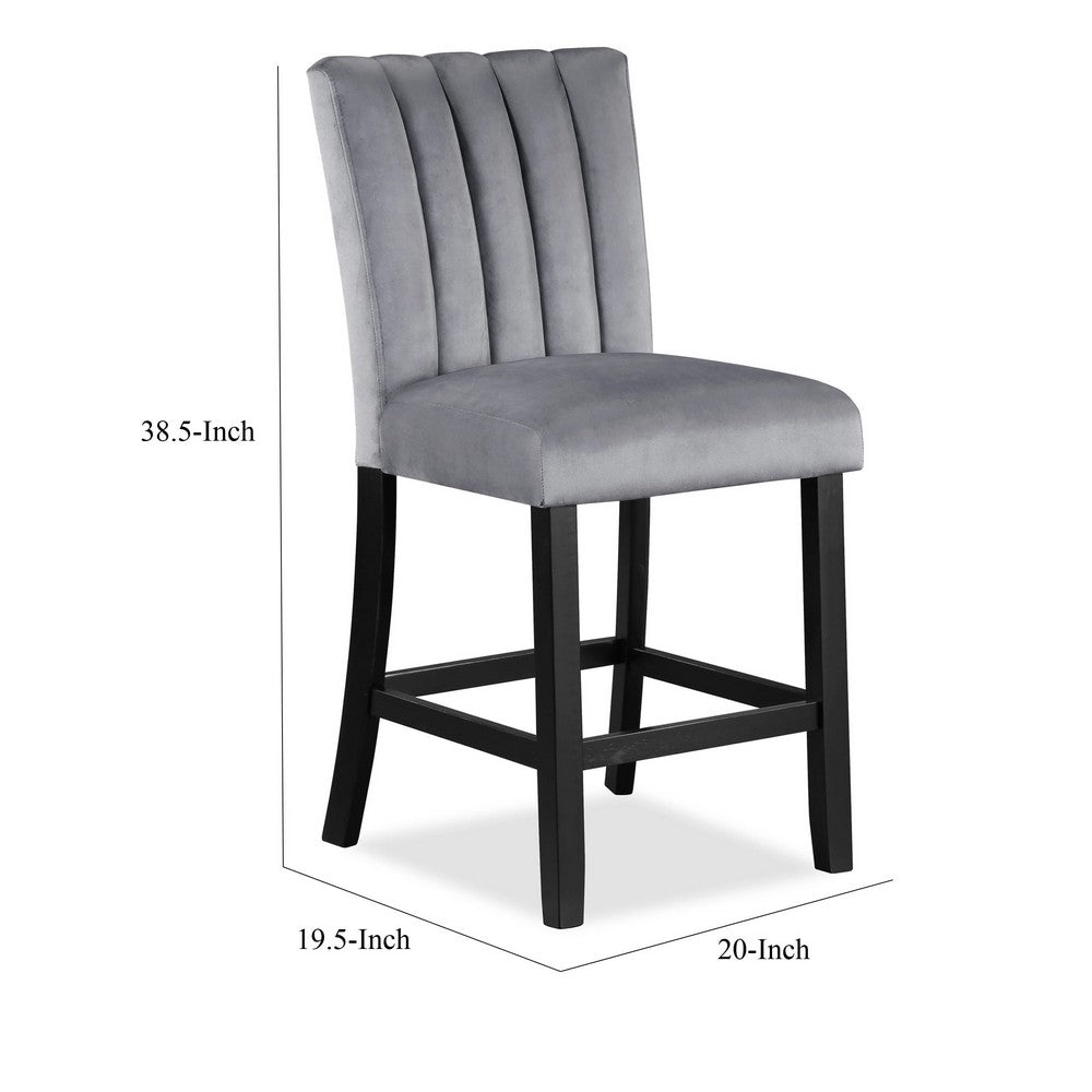 Benjara Marcus 26 Inch Counter Height Chair Set of 2, Channel Tufted, Wood, Gray