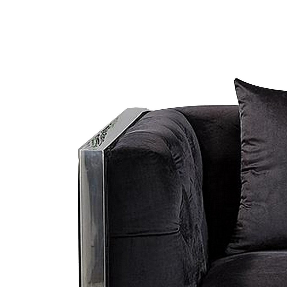 Benjara Vade 39 Inch Accent Chair, Stainless Steel Frame, Tufted Black Flannelette