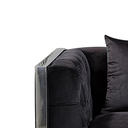 Benjara Vade 39 Inch Accent Chair, Stainless Steel Frame, Tufted Black Flannelette