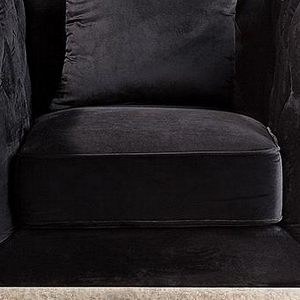 Benjara Vade 39 Inch Accent Chair, Stainless Steel Frame, Tufted Black Flannelette