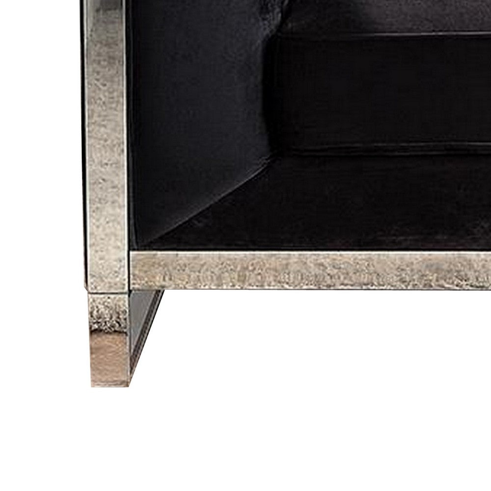 Benjara Vade 39 Inch Accent Chair, Stainless Steel Frame, Tufted Black Flannelette