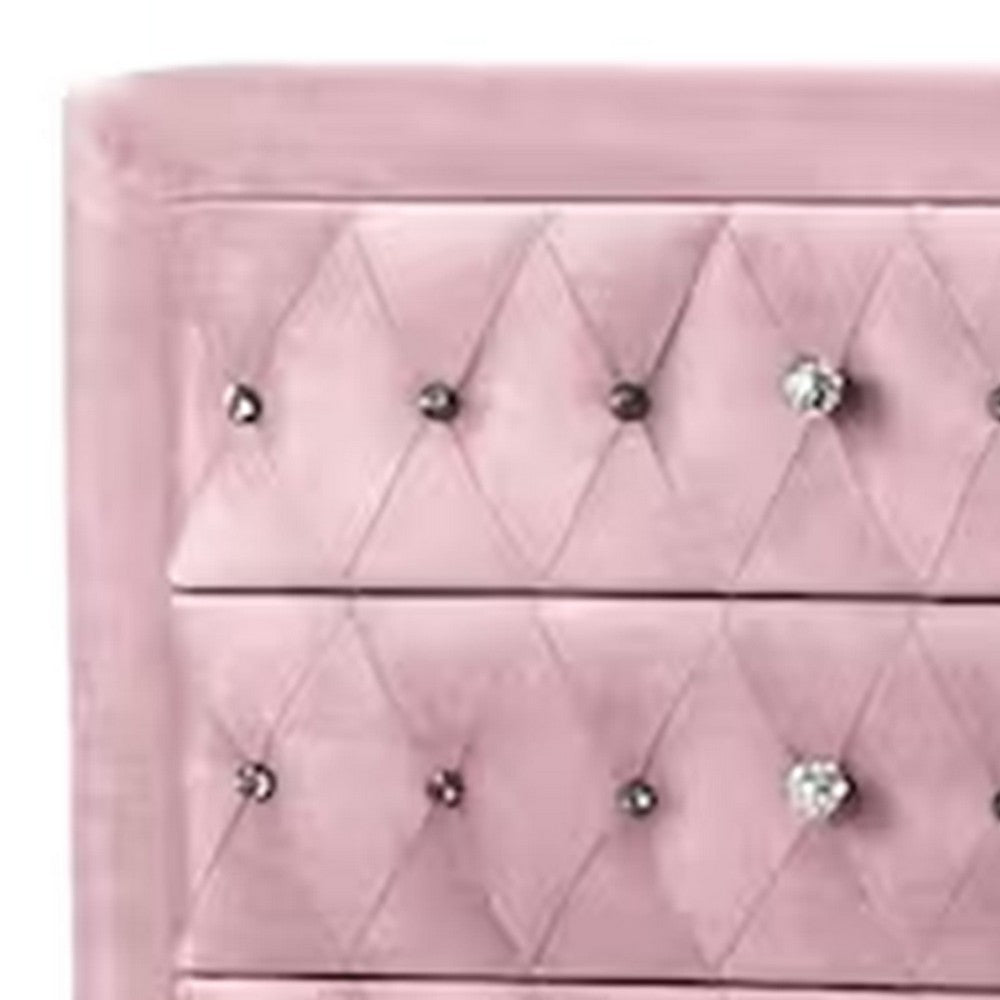 Benjara Zoha 49 Inch Tall Dresser Chest, 5 Drawer, Cabriole Legs, Pink Upholstery