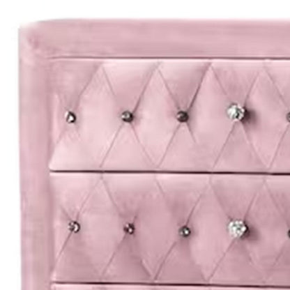 Benjara Zoha 49 Inch Tall Dresser Chest, 5 Drawer, Cabriole Legs, Pink Upholstery