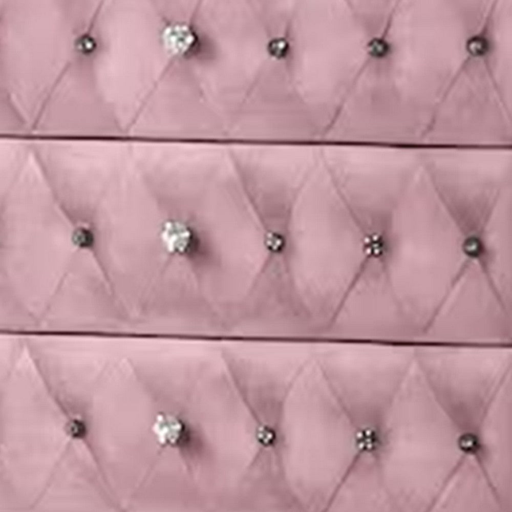 Benjara Zoha 49 Inch Tall Dresser Chest, 5 Drawer, Cabriole Legs, Pink Upholstery