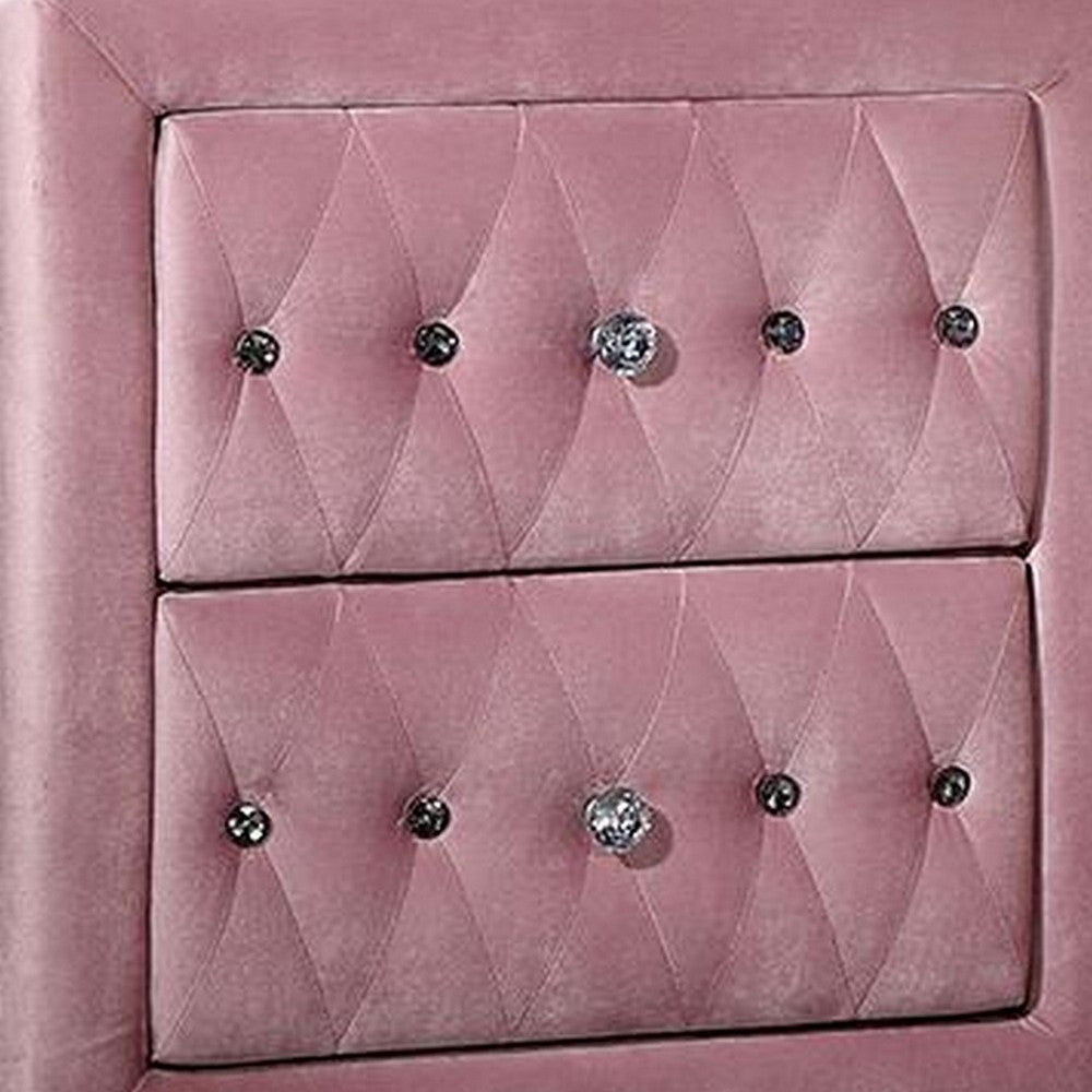 Benjara Zoha 26 Inch Nightstand, 2 Drawer, Cabriole Legs, Wood, Pink Upholstery
