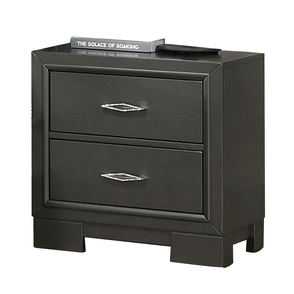 Benjara Aliso 23 Inch Nightstand, 2 Drawers, Bracket Feet, Solid Wood, Dark Gray
