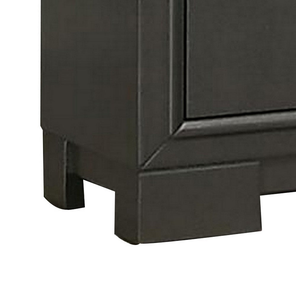 Benjara Aliso 23 Inch Nightstand, 2 Drawers, Bracket Feet, Solid Wood, Dark Gray