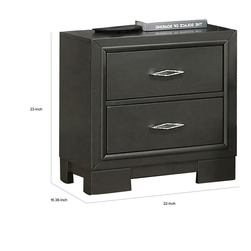 Benjara Aliso 23 Inch Nightstand, 2 Drawers, Bracket Feet, Solid Wood, Dark Gray