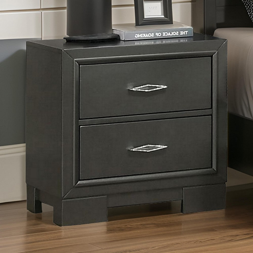Benjara Aliso 23 Inch Nightstand, 2 Drawers, Bracket Feet, Solid Wood, Dark Gray