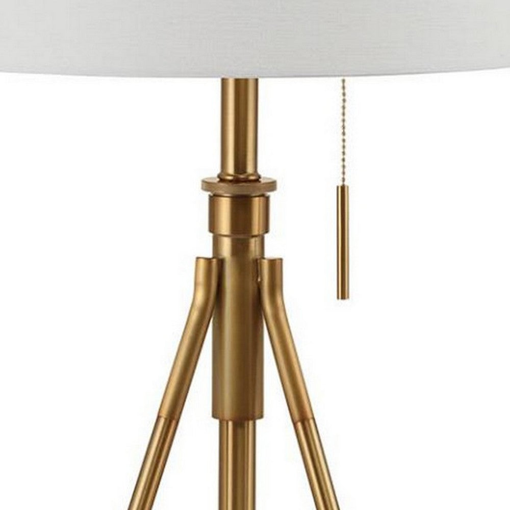 Benjara 32-37 Inch Table Lamp, Adjustable Height, Modern Tripod Legs, Metal, Gold