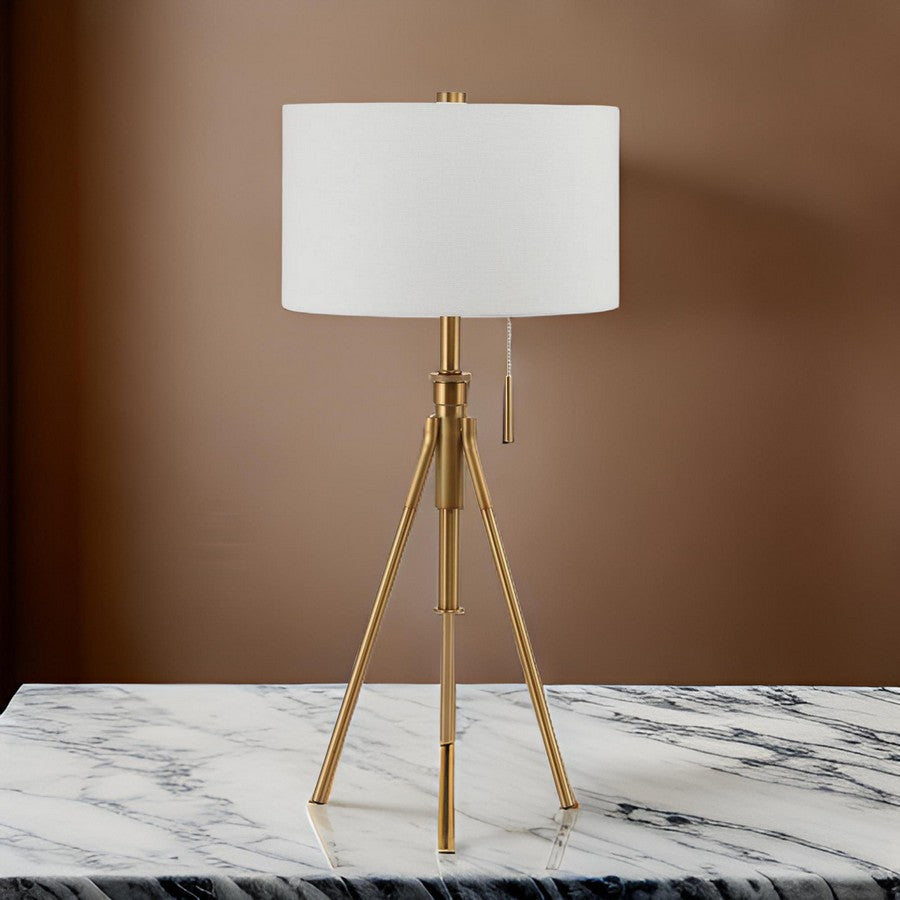 Benjara 32-37 Inch Table Lamp, Adjustable Height, Modern Tripod Legs, Metal, Gold