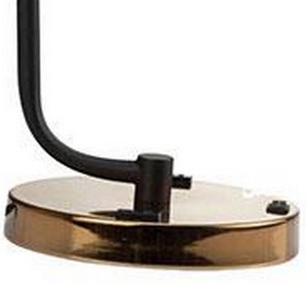 Benjara 24 Inch Table Lamp, Angled Stem, Round Base, Metal, Black, Antique Gold