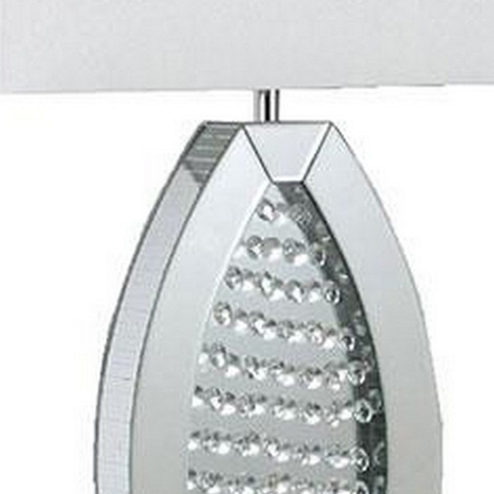 Benjara 30 Inch Table Lamp, Acrylic Crystal, Rectangular Shade, Curved, Silver
