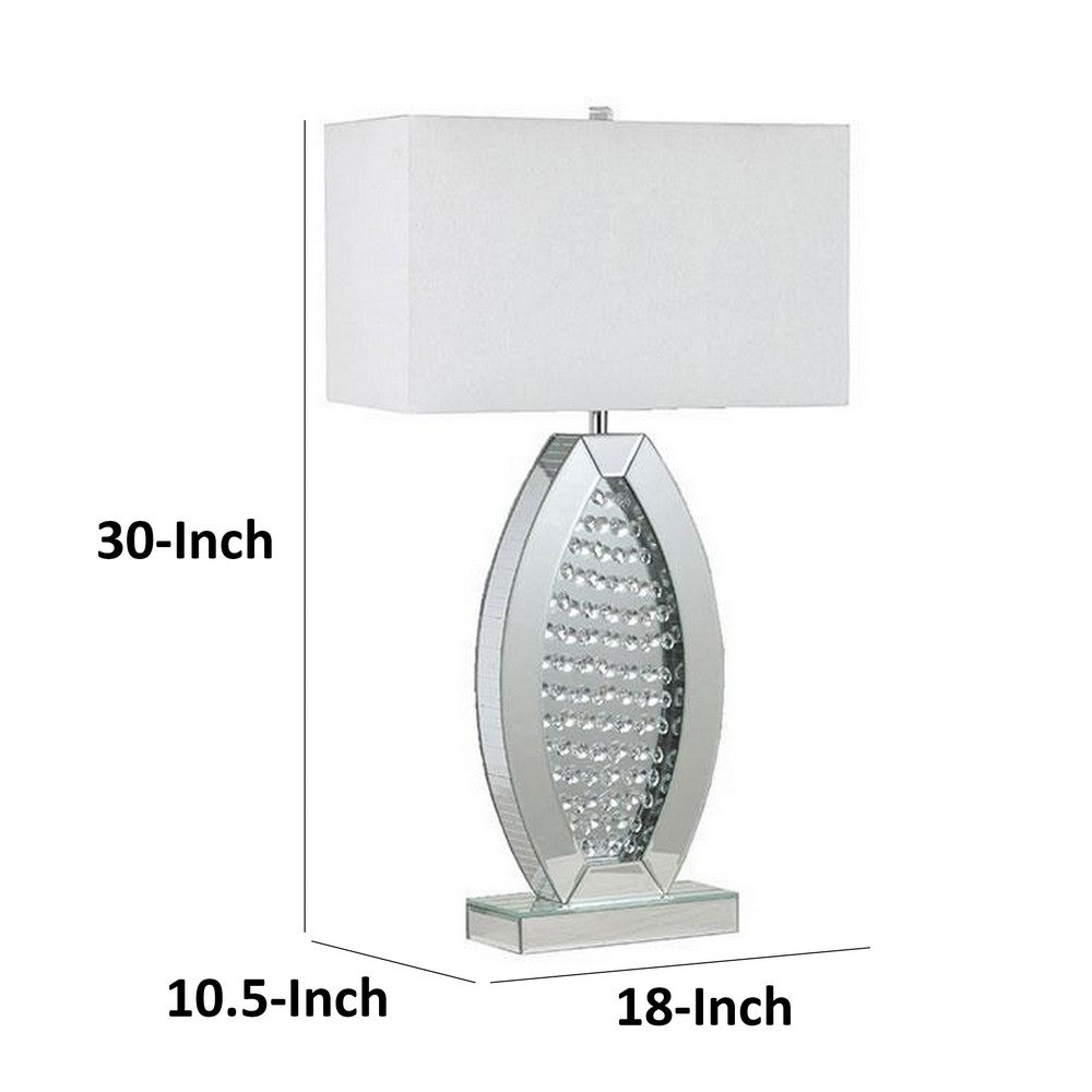 Benjara 30 Inch Table Lamp, Acrylic Crystal, Rectangular Shade, Curved, Silver