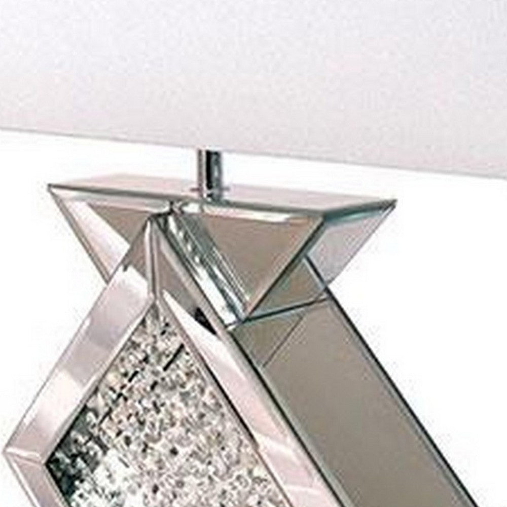 Benjara 27 Inch Table Lamp, Acrylic Crystals, Diamond Base, Champagne Silver Metal
