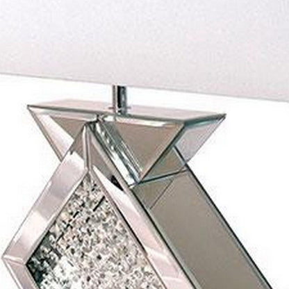 Benjara 27 Inch Table Lamp, Acrylic Crystals, Diamond Base, Champagne Silver Metal