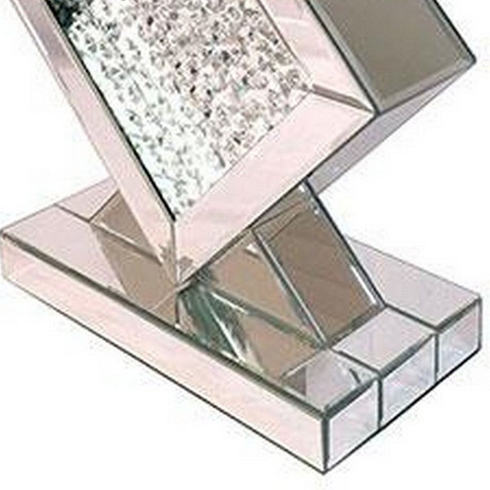 Benjara 27 Inch Table Lamp, Acrylic Crystals, Diamond Base, Champagne Silver Metal